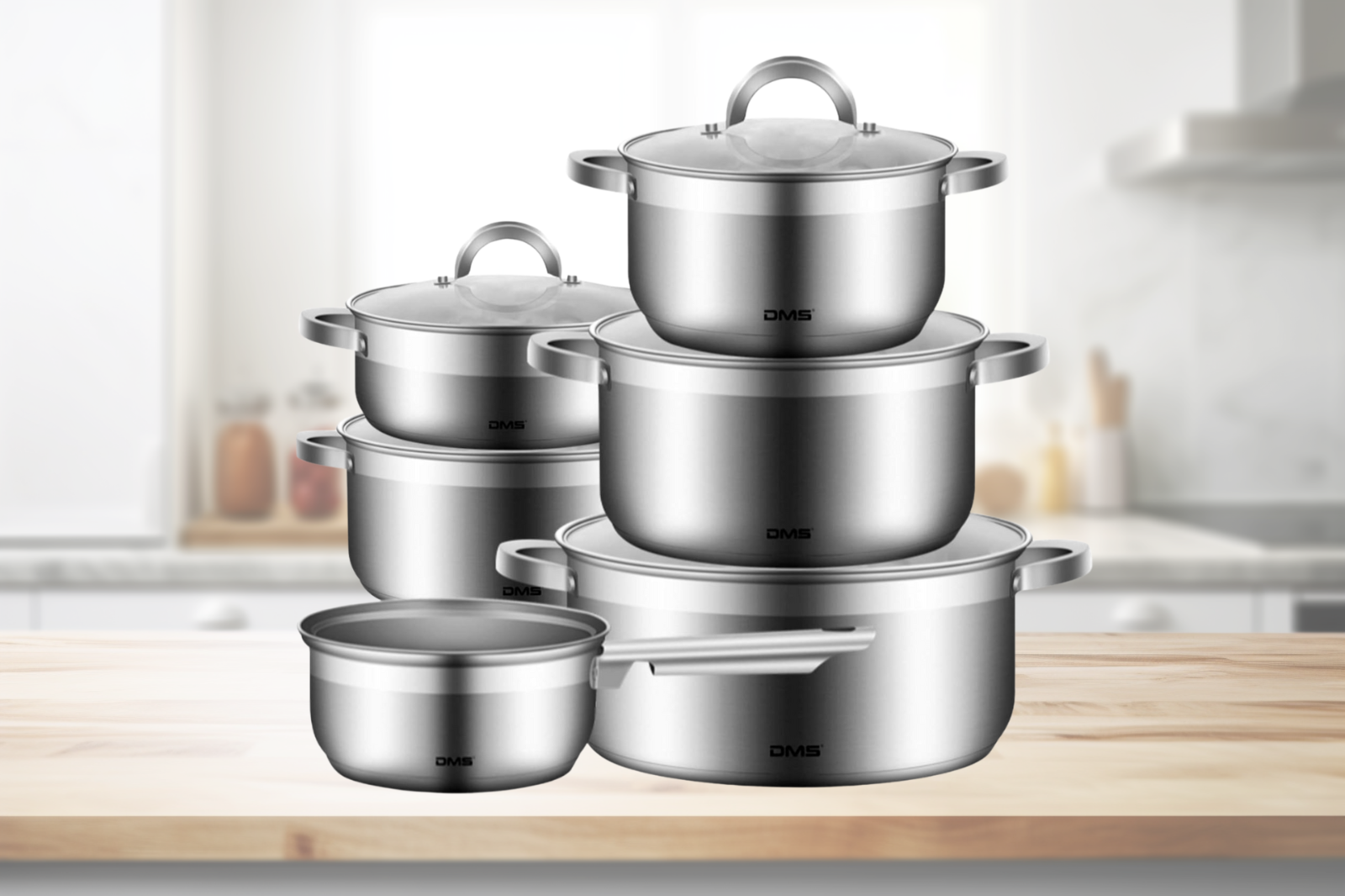 DMS 11-teiliges Topfset aus hochwertigem Edelstahl | Induktion | beschichtetes K